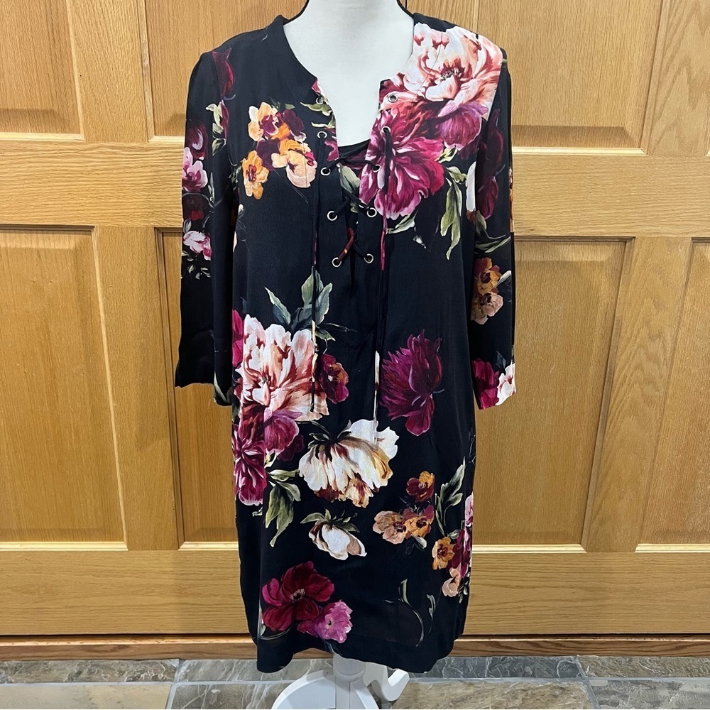 Karen Kane Black Floral Peony Midi Dress
